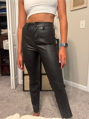 High-Waisted Black Faux Leather Straight Pants